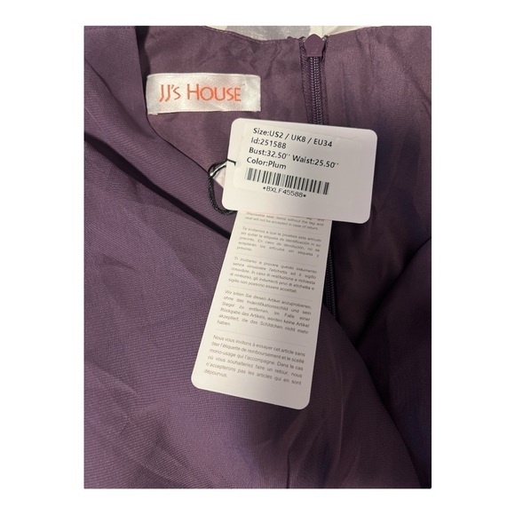 JJ's House A-line V-Neck Floor-Length Chiffon Bridesmaid Dress Plum Size 2 RG1 - Picture 6 of 6